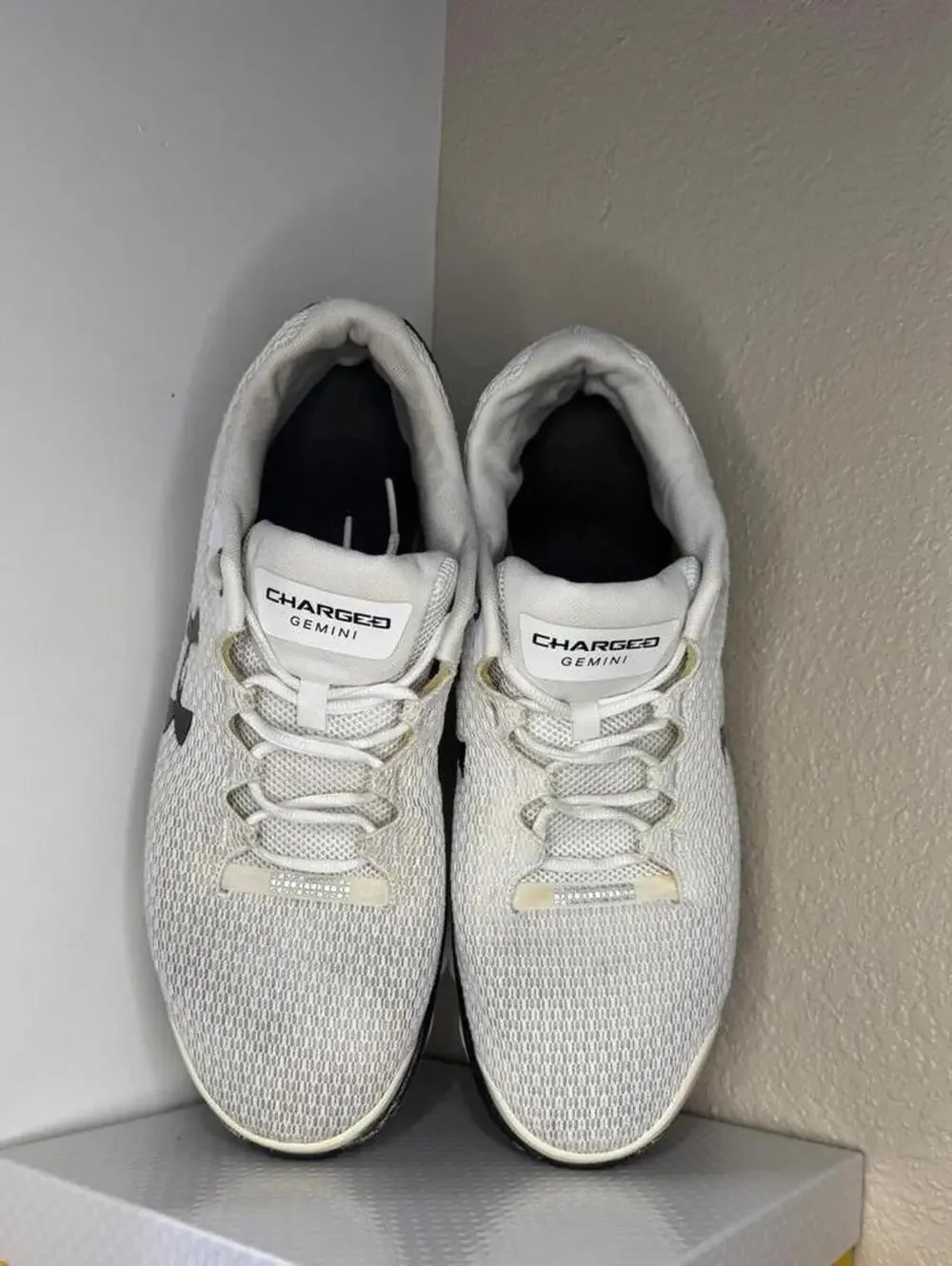 Under Armour Charged Gemini Running Shoes Men's Size 14 White Black Sneakers